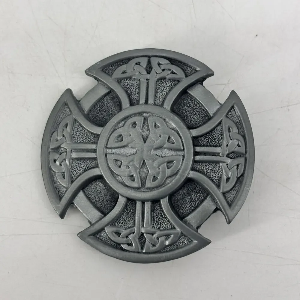 Great American Belt Buckle Pewter Celtic Knot Cross Round